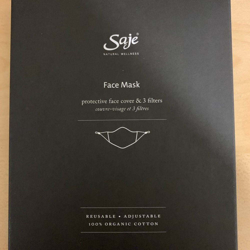 Brand new Saje Face Mask with 3 filters - organic cotton - sealed in box